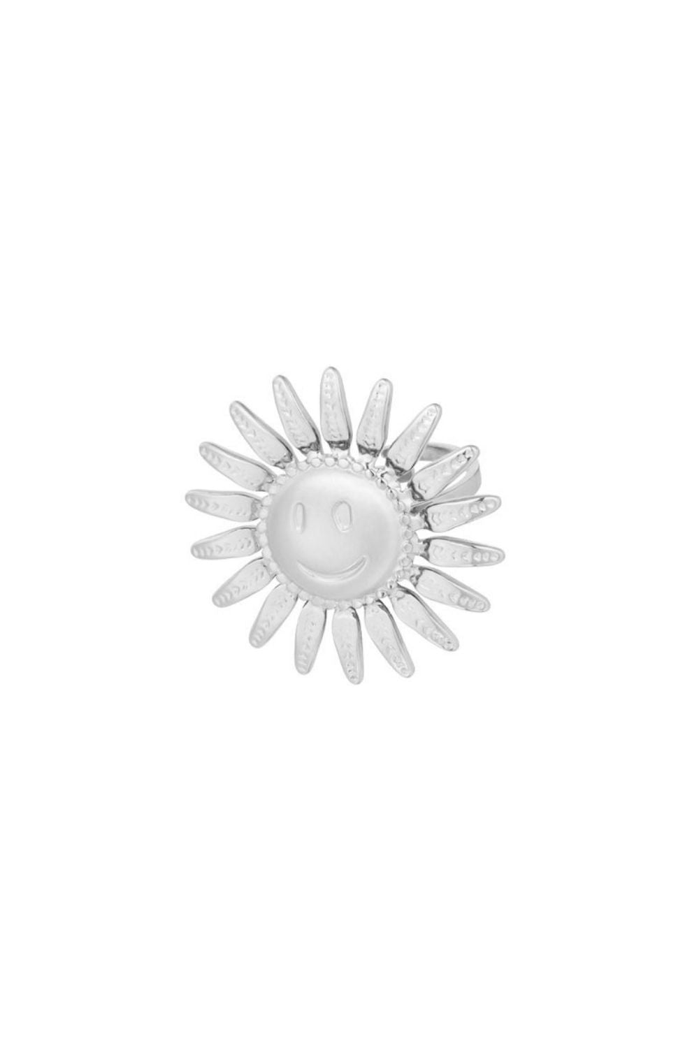 Statement smiley sun ring – Zilver