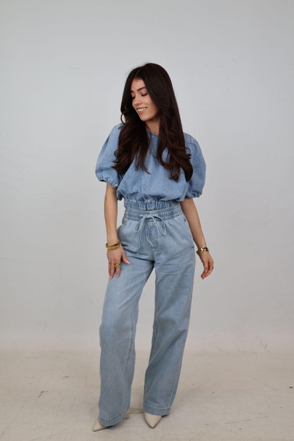 Spijkerbroek met elastische touwsluiting | Blauw