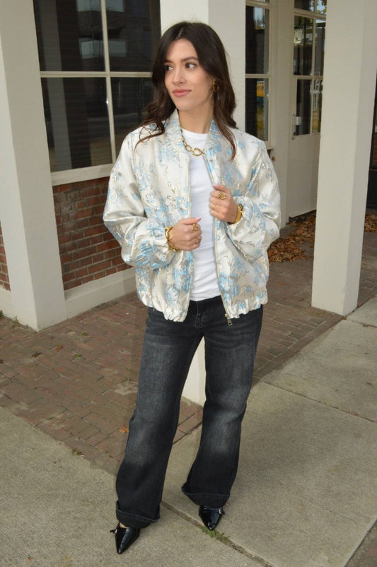 Floral Glow Bomber Jacket | Blauw