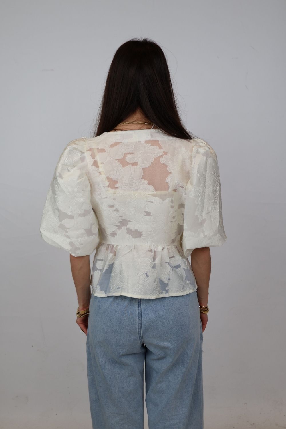 Peplum top met pofmouw | Wit