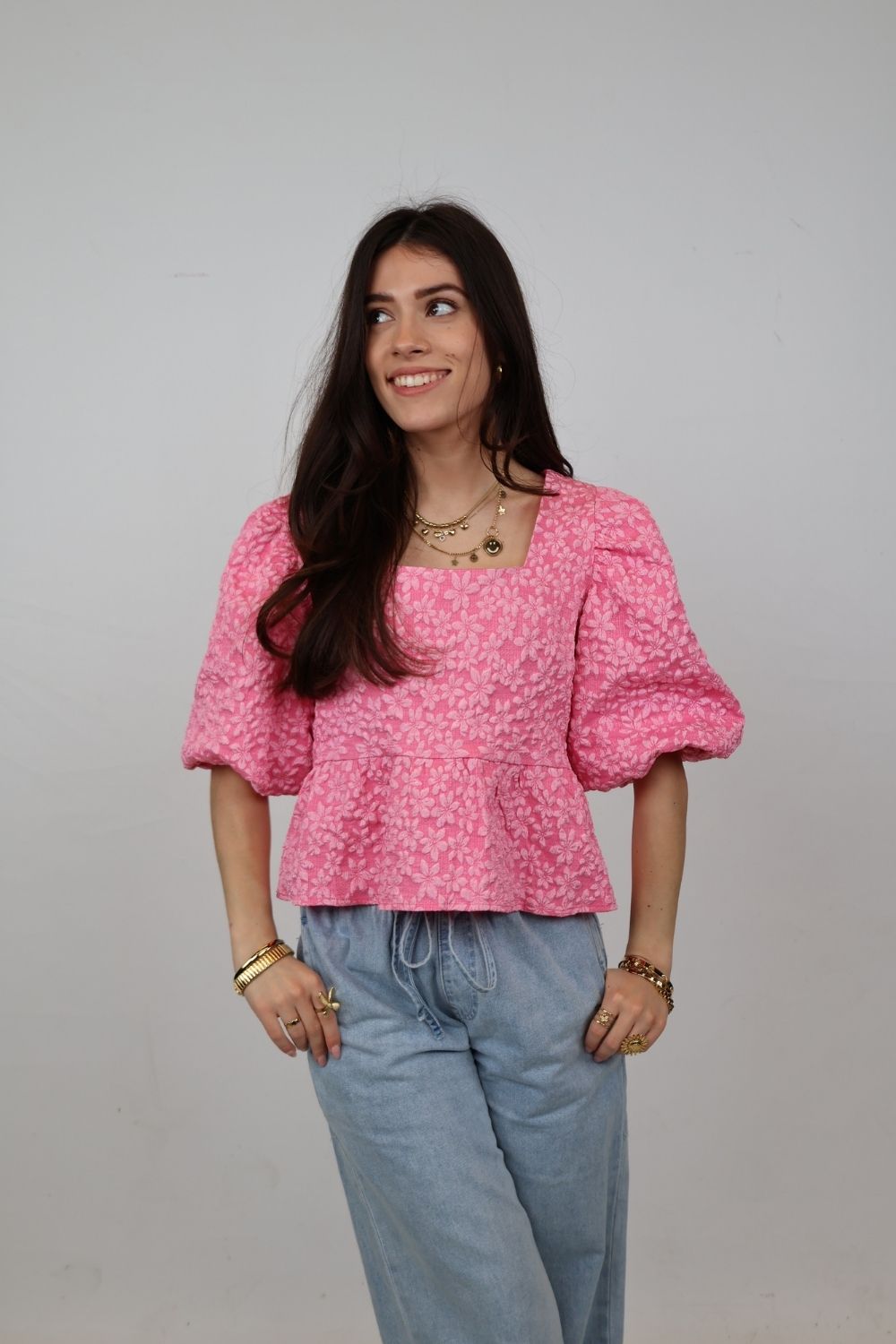 Peplum top met bloemenpatroon | roze