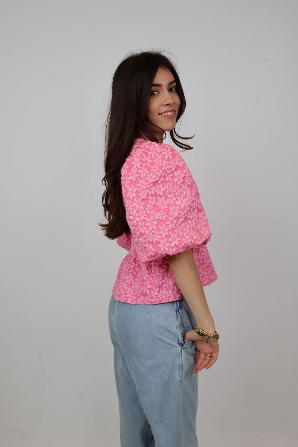 Peplum top met bloemenpatroon | roze