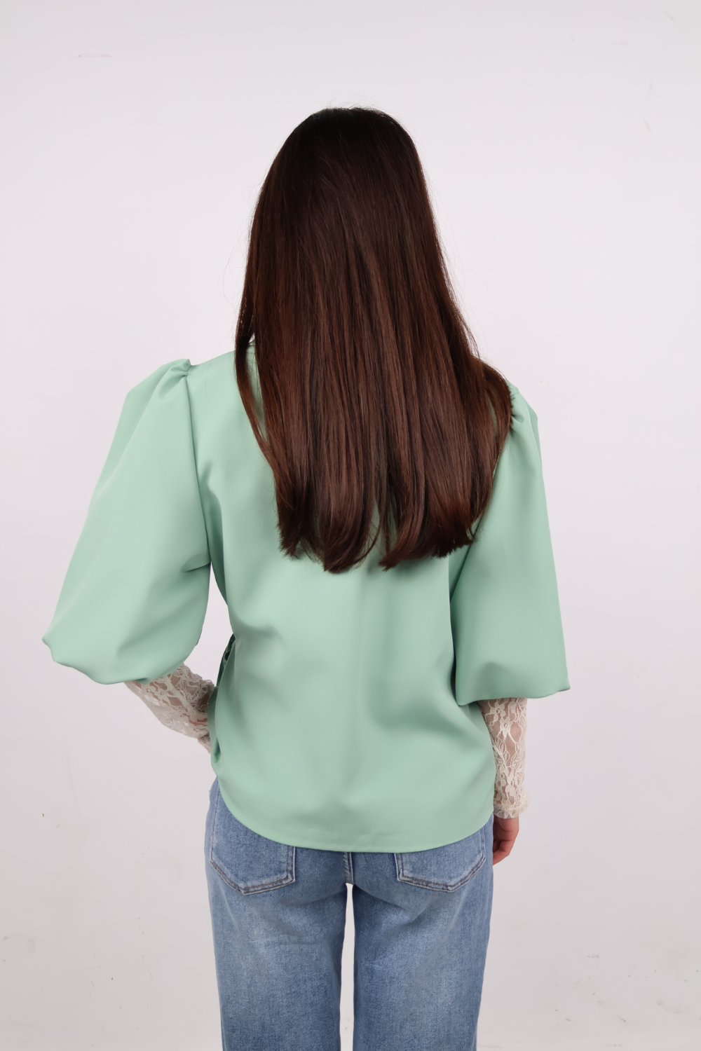 Blazer met strik ceintuur en korte mouw | Mint groen