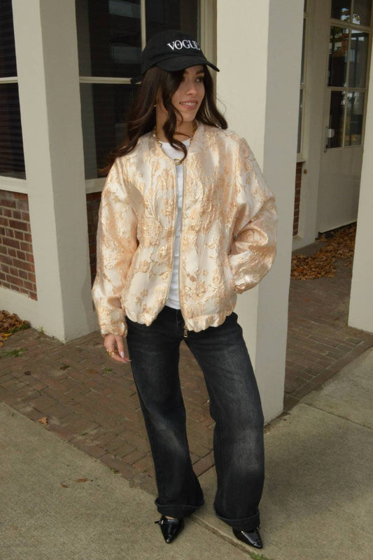 Floral Glow Bomber Jacket | Goud