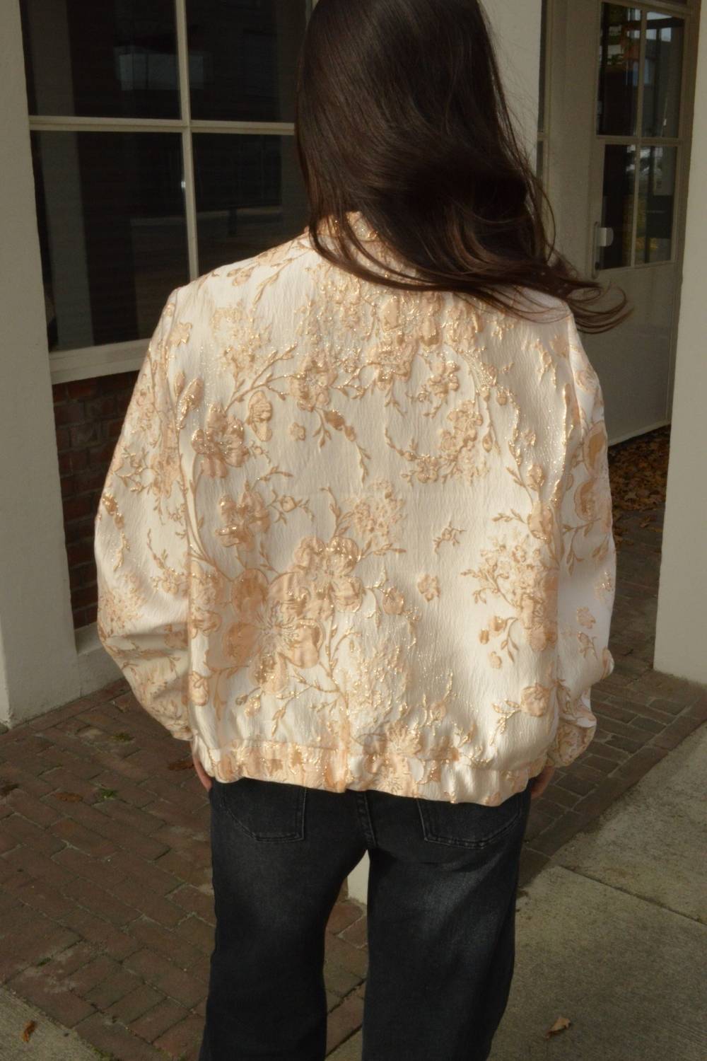 Floral Glow Bomber Jacket | Goud