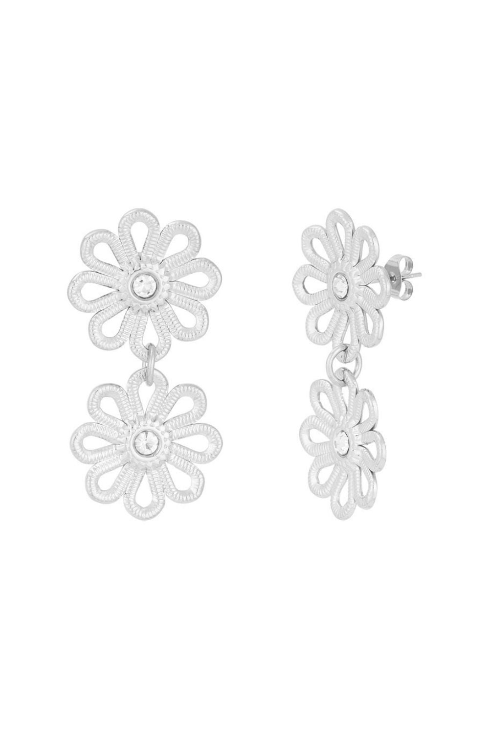 Double flower oorbellen – Zilver