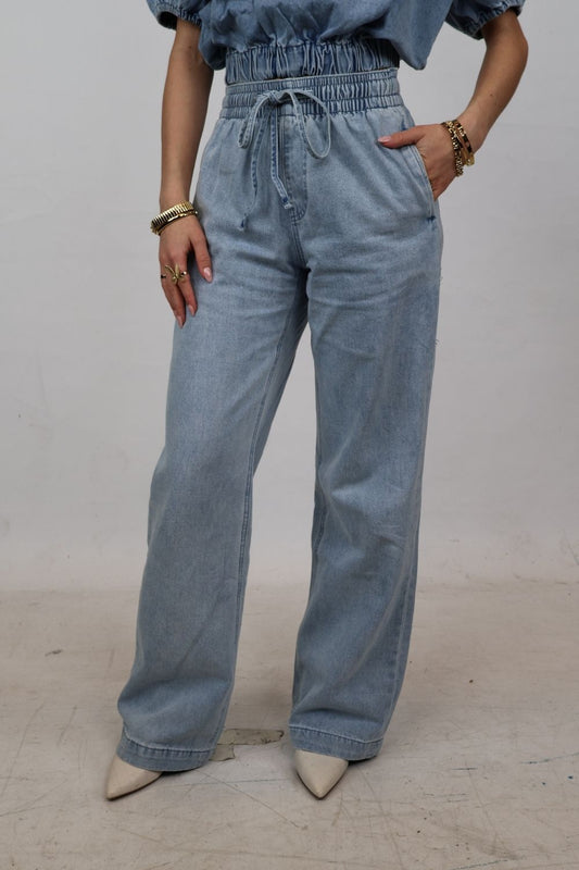 Spijkerbroek met elastische touwsluiting | Blauw