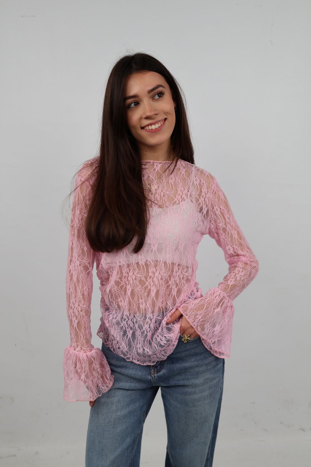 Kanten top | Roze