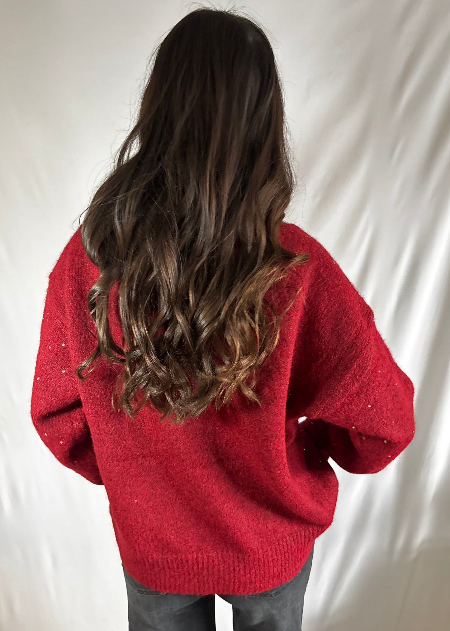 Baja | Bordeaux V-hals Trui met Strass Steentjes - Zacht en Elegant