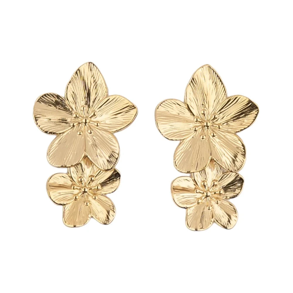 Oorbellen met dubbele bloemen | Goud