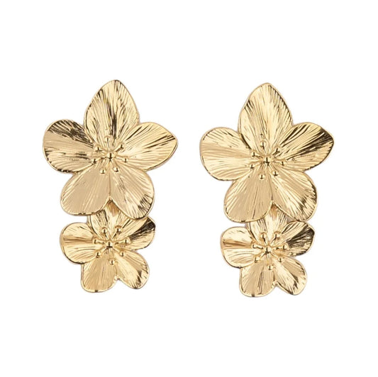Oorbellen met dubbele bloemen | Goud