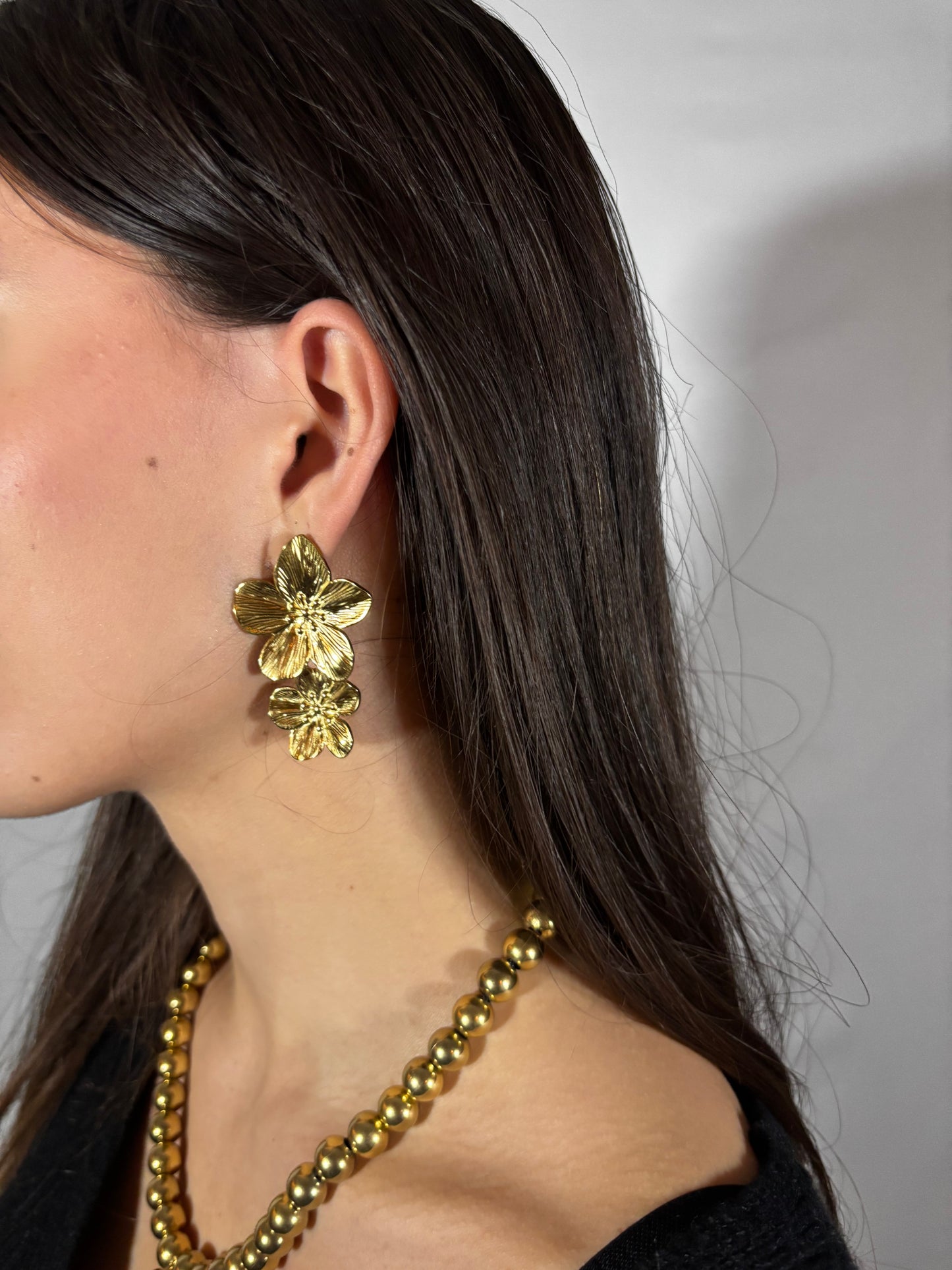 Oorbellen met dubbele bloemen | Goud