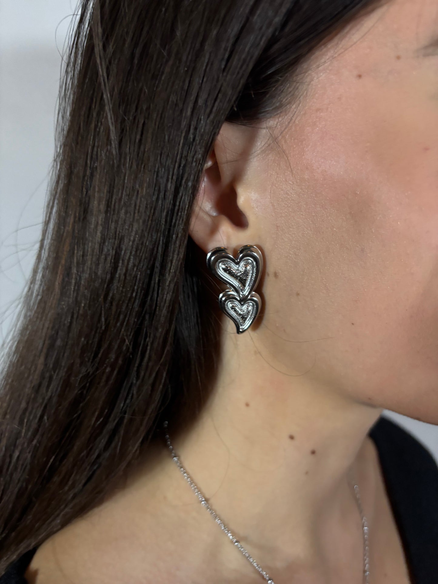 Dubbel love harten oorbellen | Zilver