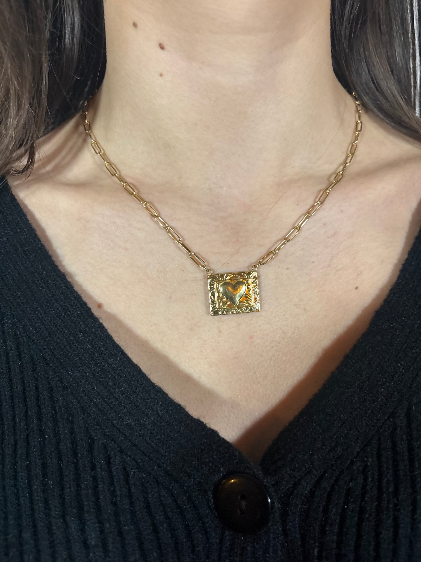schakelketting met zegel harten bedel | Goud