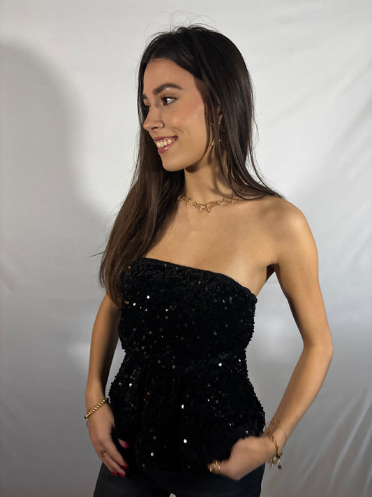 Isabel peplum glitter top | Zwart