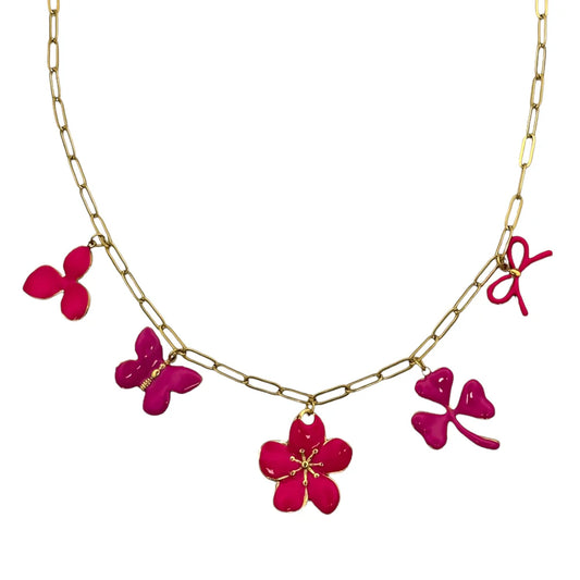 Schakelketting met roze bedels | Goud