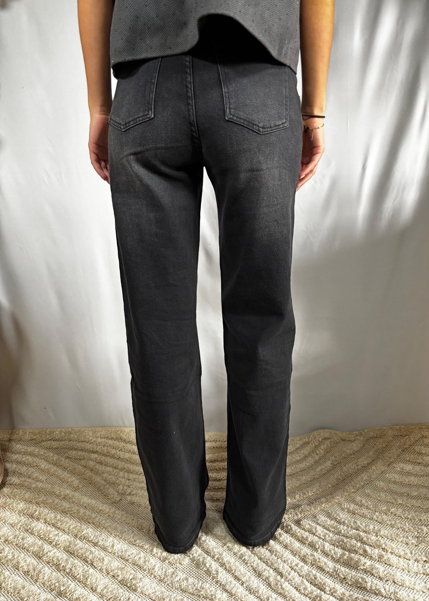 Flora | Spijkerbroek met Wijde Pijp - Stretch Zwart