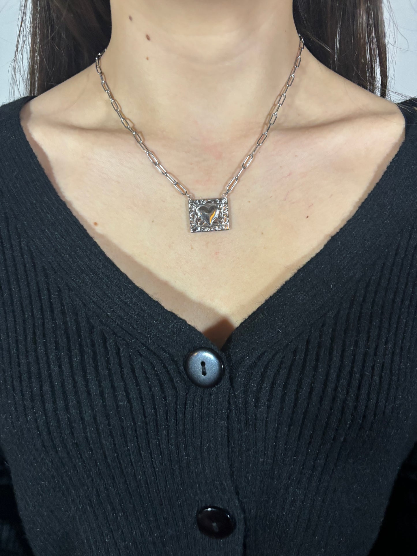 Schakelketting met zegel harten bedel | Zilver