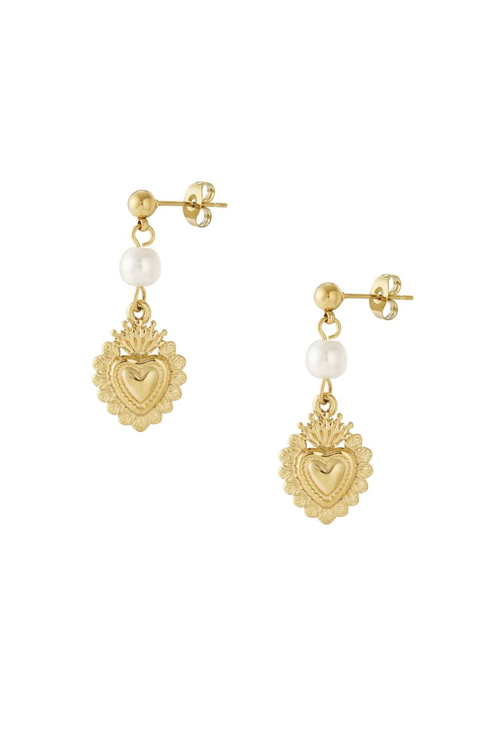 Royal heart drop oorbellen | Goud
