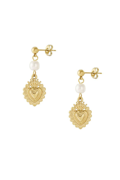 Royal heart drop oorbellen | Goud
