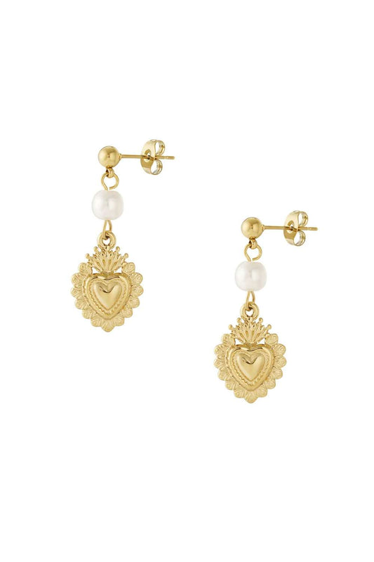 Royal heart drop oorbellen | Goud