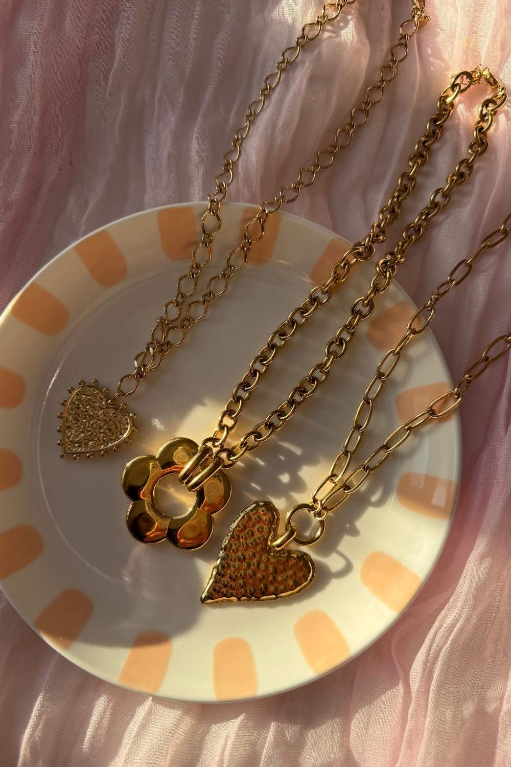 Textured heart ketting | Goud