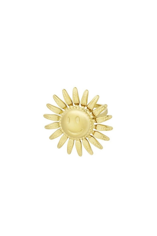 Statement smiley sun ring – Goud