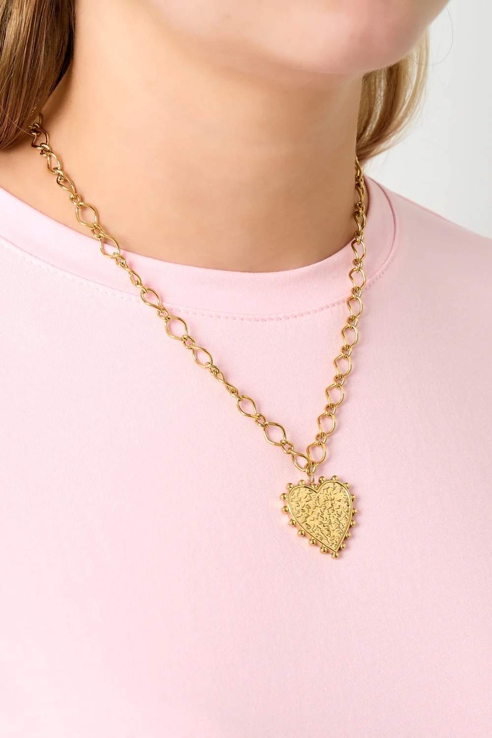 Textured heart ketting | Goud