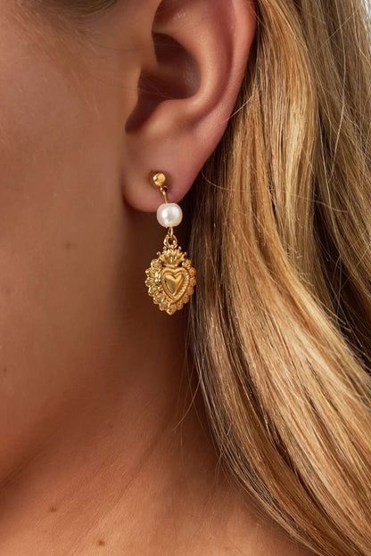 Royal heart drop oorbellen | Goud
