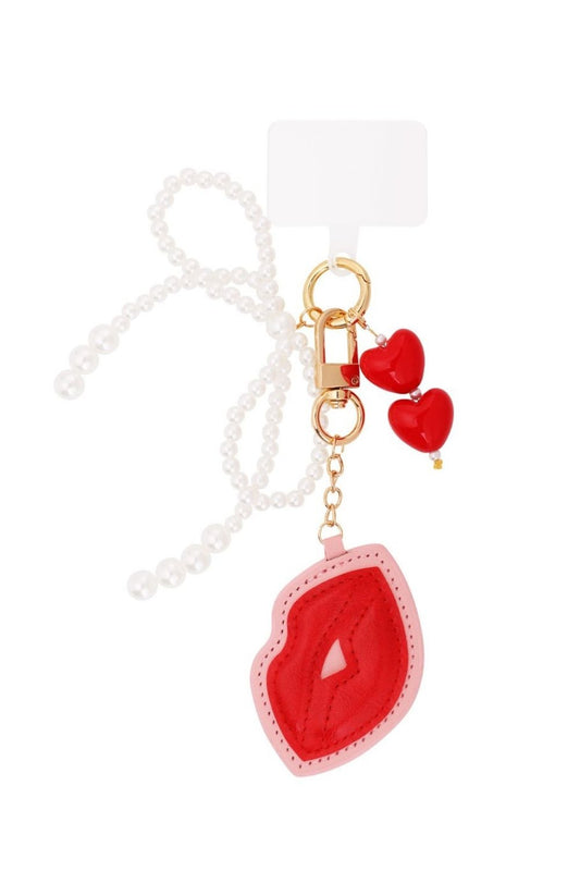 Kiss and pearls bag charm | Goud