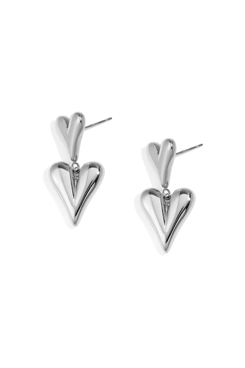 Double heart drop oorbellen | Zilver