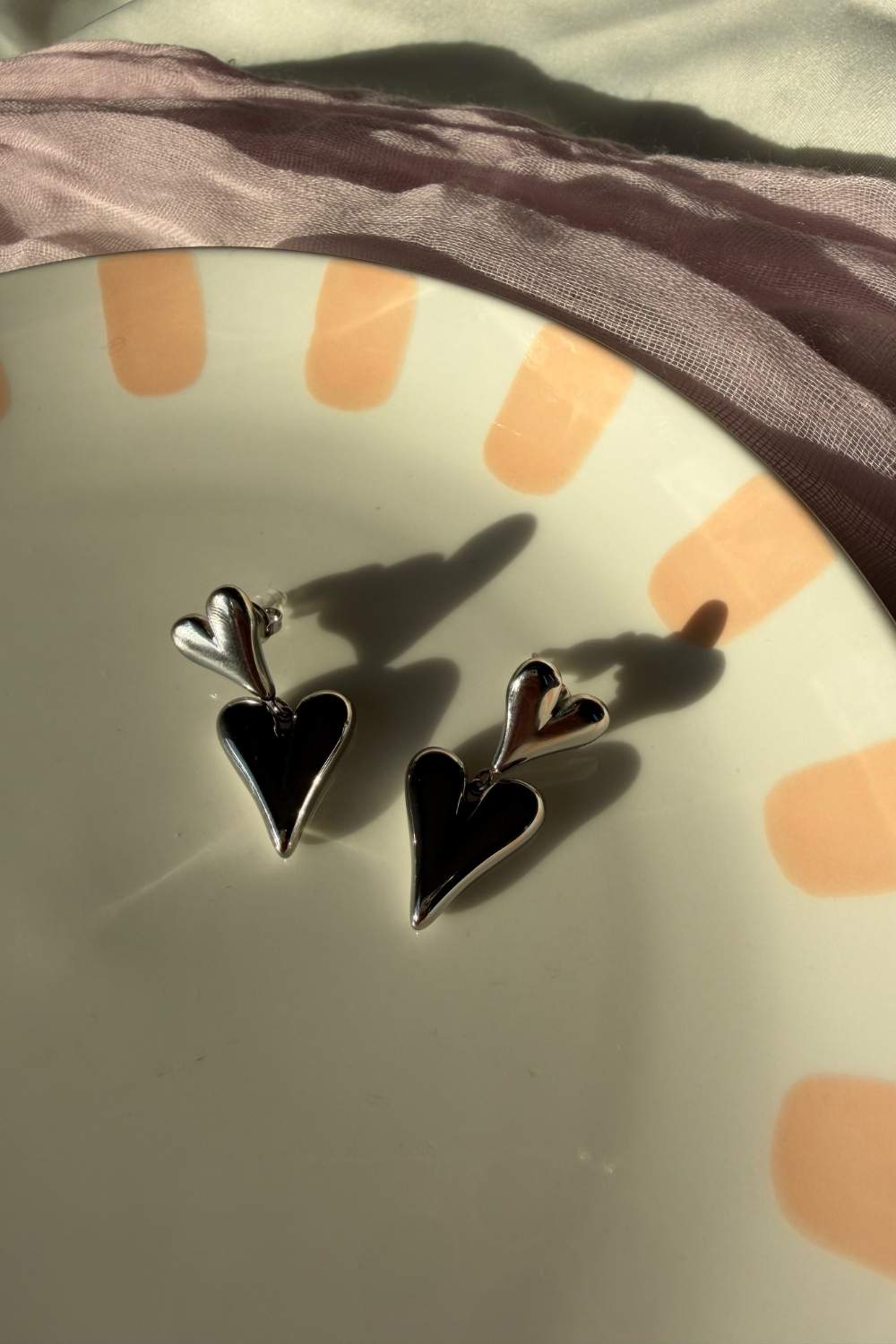 Double heart drop oorbellen | Zilver