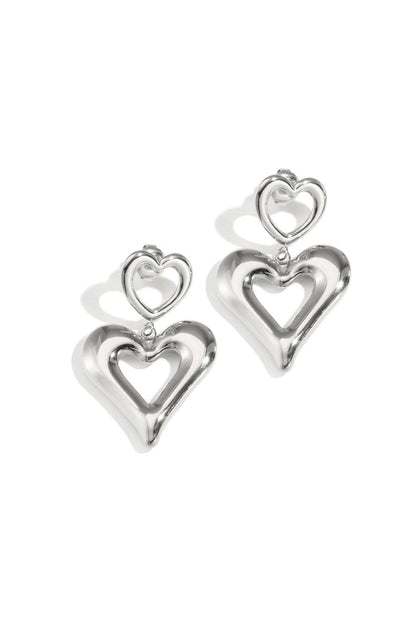 Double heart drop oorbellen | Zilver