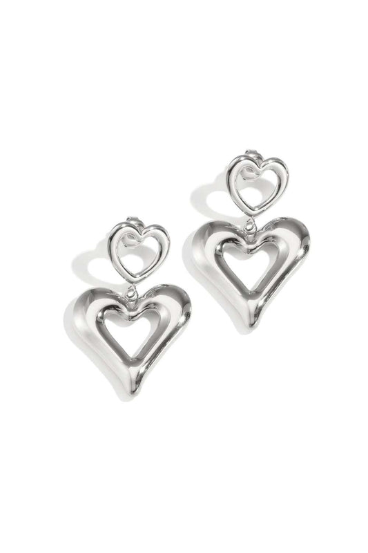 Double heart drop oorbellen | Zilver