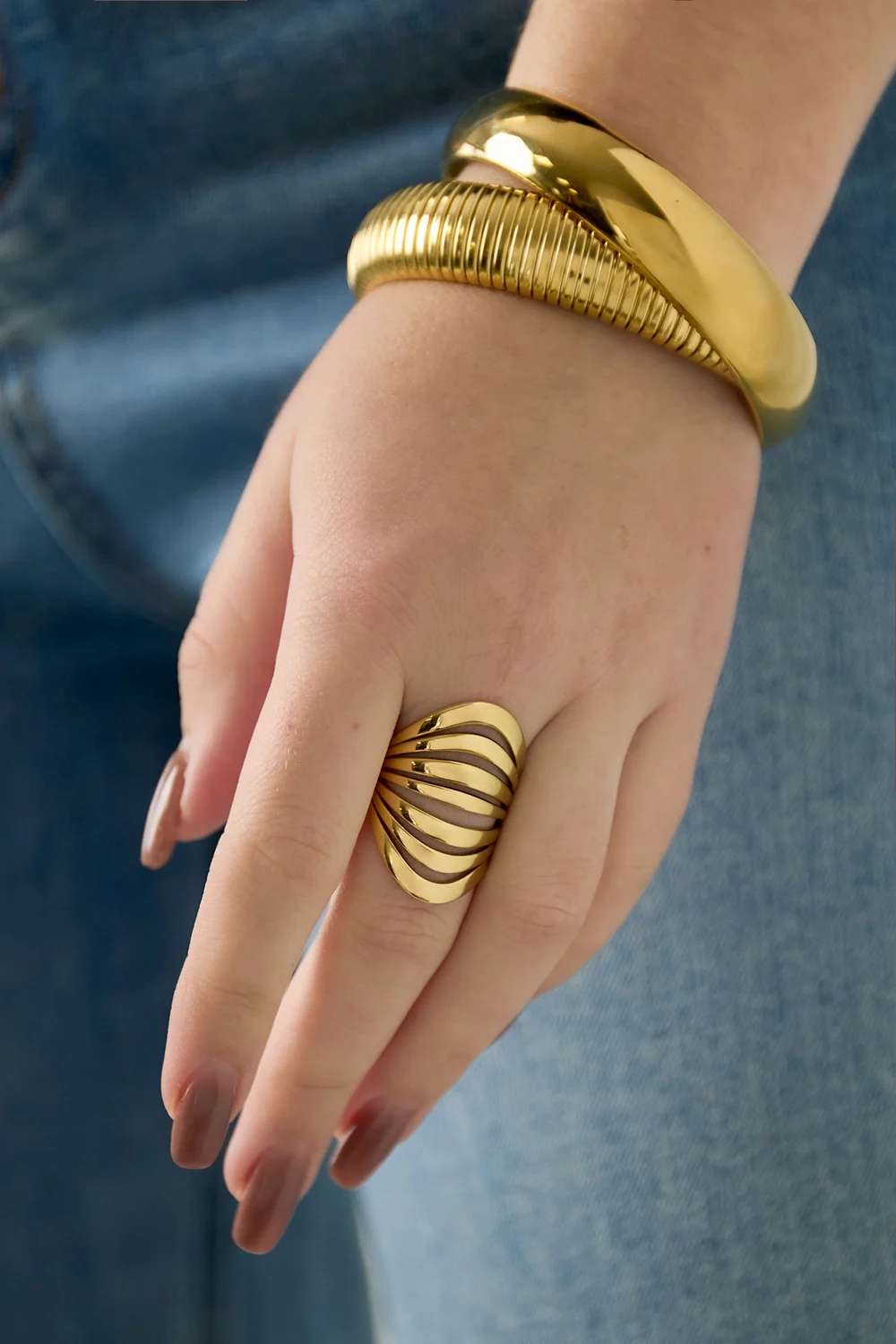 Flow lines ring | Goud
