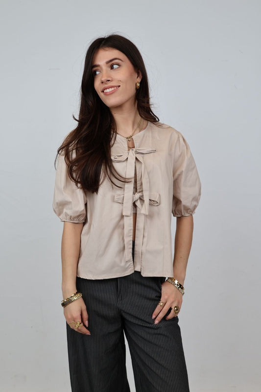 Strikblouse | Beige