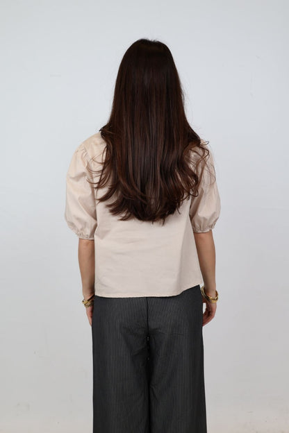 Strikblouse | Beige