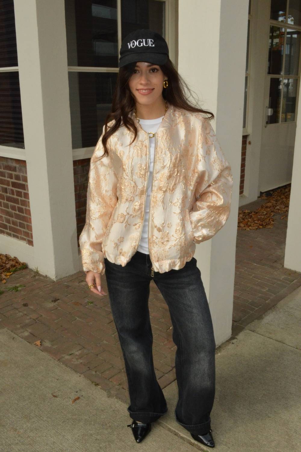 Floral Glow Bomber Jacket | Goud