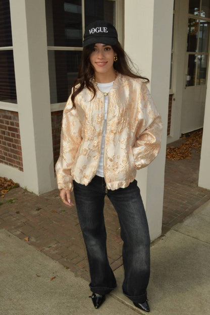 Floral Glow Bomber Jacket | Goud