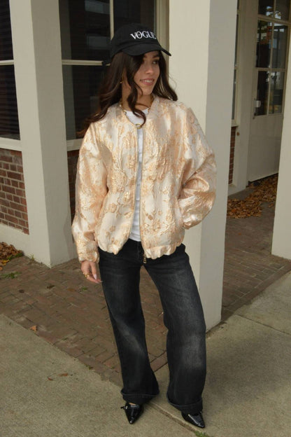 Floral Glow Bomber Jacket | Goud