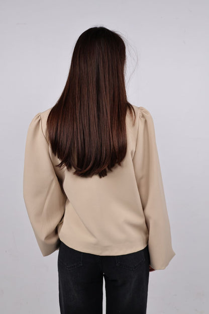 Blazer met strik ceintuur | Beige