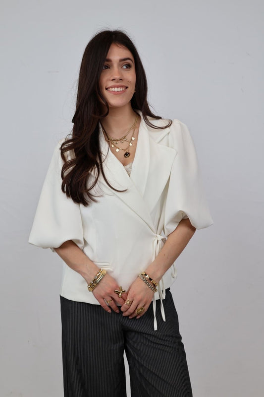 Blazer met strikceintuur | Wit