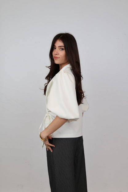 Blazer met strikceintuur | Wit