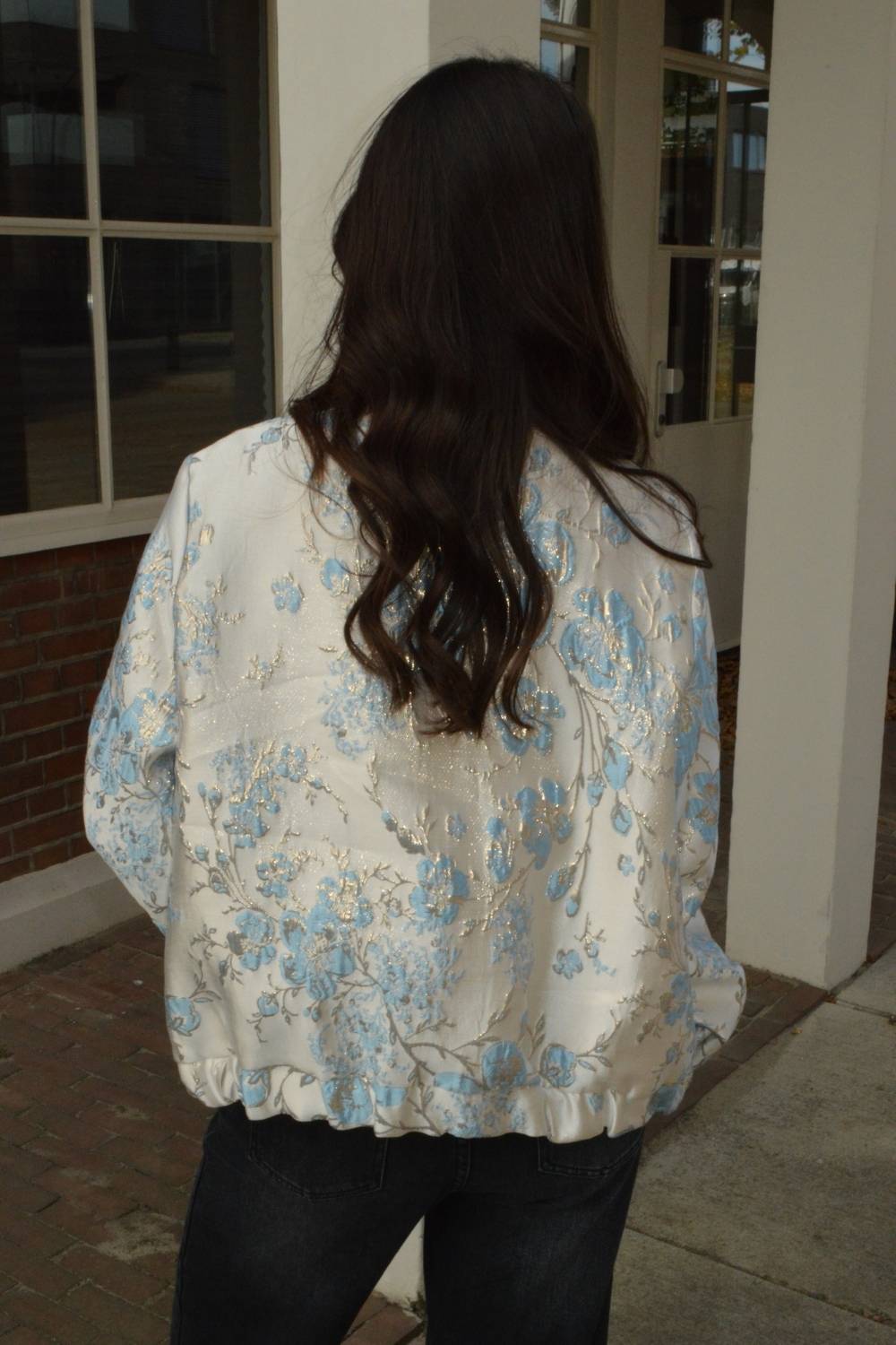 Floral Glow Bomber Jacket | Blauw