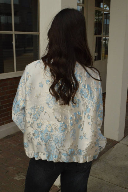 Floral Glow Bomber Jacket | Blauw
