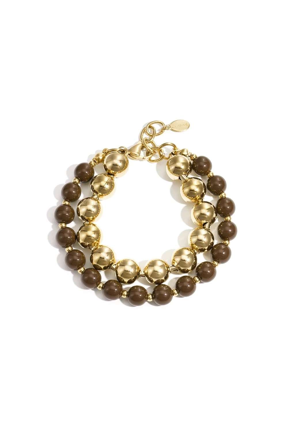 Golden beads duo armband | Goud en bruin