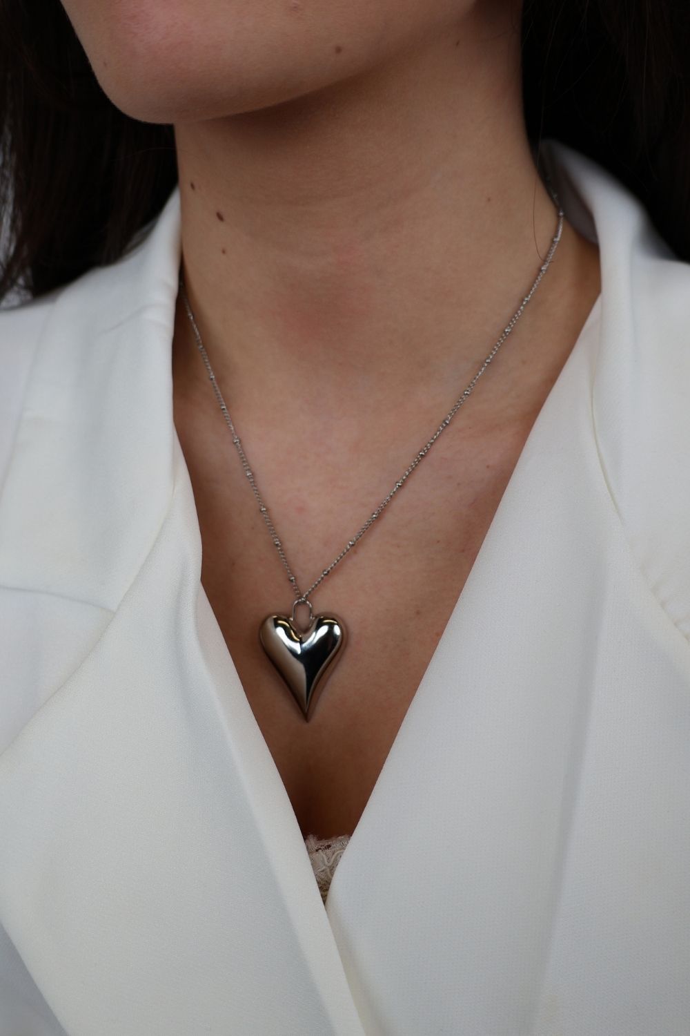 Bold heart ketting - Zilver