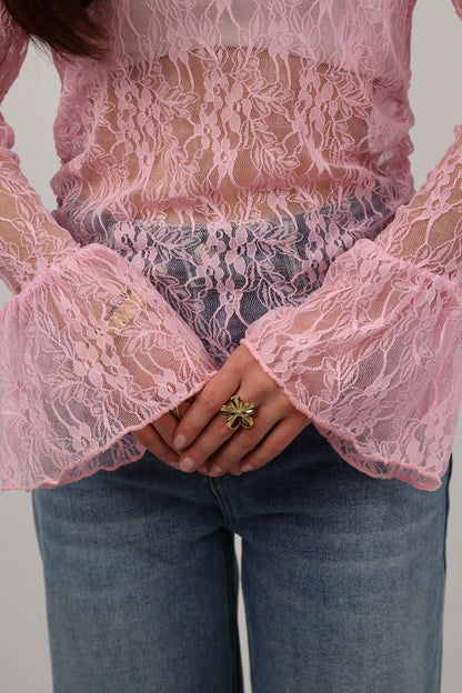 Kanten top | Roze