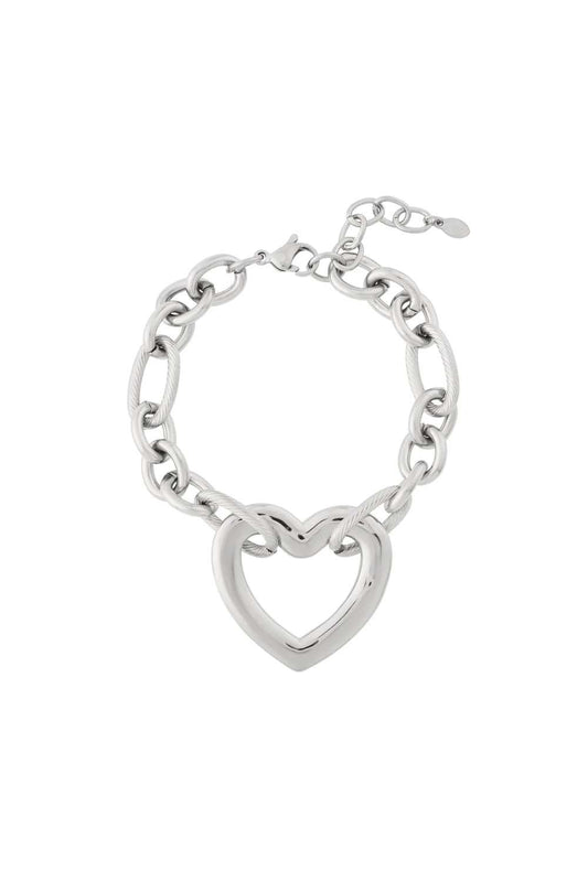 Bold heart chain armband | Zilver