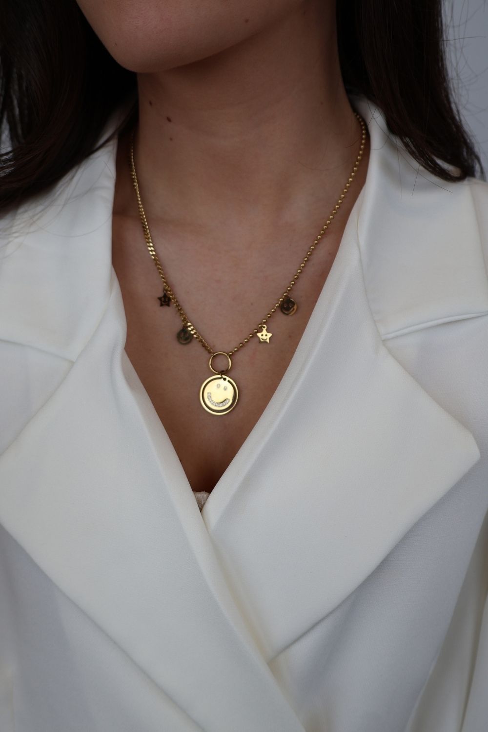 Smiley charm ketting – Goud